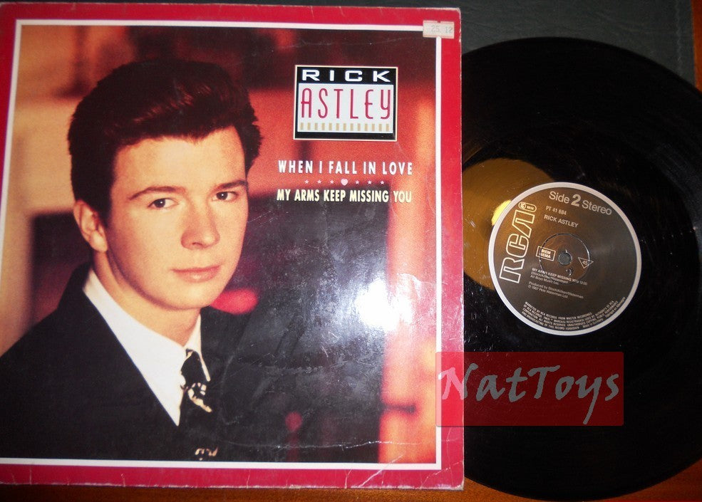 12" 33 TR/MIN Rick Astley QUAND JE TOMBE AMOUREUX/MES BRAS CONTINUENT À VOUS MANQUER 1987 VG/VG