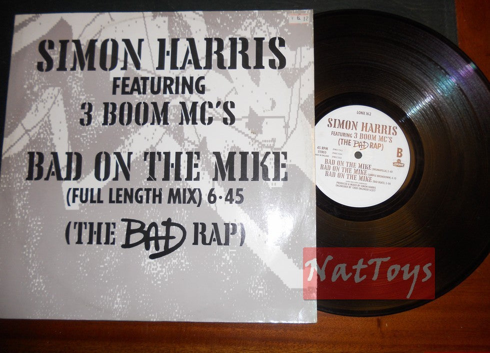 12" 33 GIRI Simon Harris ft. 3 Boom MC's BAD ON THE MIKE 1987, LONX 162 - EX/EX