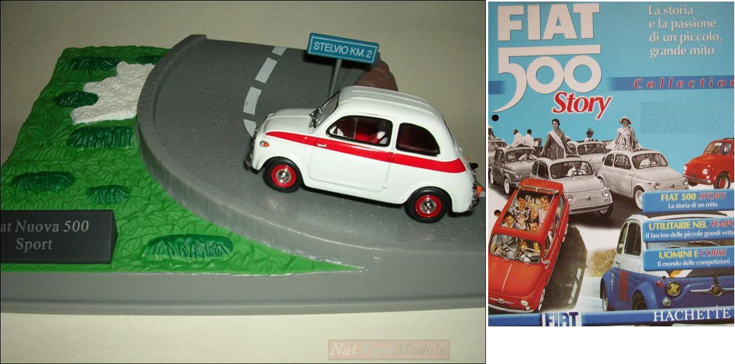 PUBLISHING Model Fiat Nuova 500 Sport Passo Stelvio Diorama Cinquecento Story DIE CAST 1:43 +fas