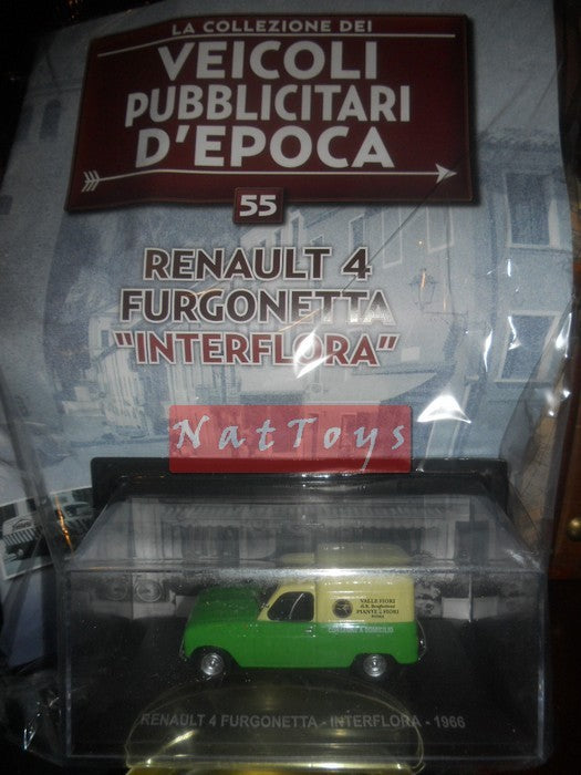 EDITORIA Modellino Renault 4 Furgonetta Interflora 1966 Pubblicitari Epoca +fas.55 DIE CAST 1:43