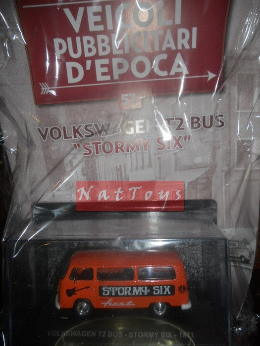 EDITORIA Modellino Volkswagen T2 Bus Stormy Six 1971 Pubblicitari Epoca +fas.53 DIE CAST 1:43