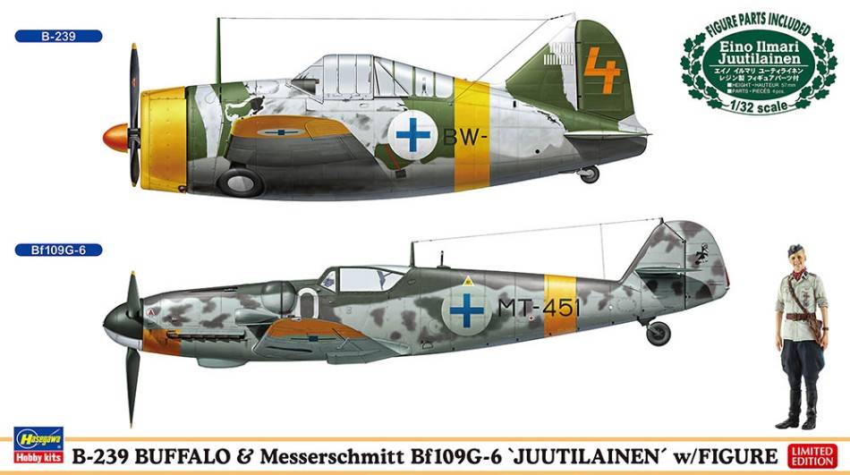 SCALE ASSEMBLY KIT COMPATIBLE WITH B-239 BUFFALO &amp; MESSERSCHMITT Bf109G-6, JUUTILAINE KIT 1:72 HASEGAWA HA02439