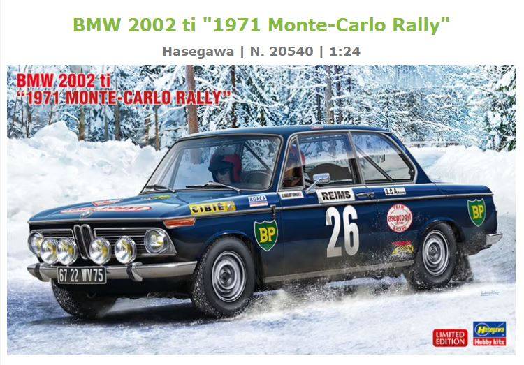 SCALE ASSEMBLY KIT COMPATIBLE WITH BMW 2002 Ti 1971 MONTE CARLO RALLY KIT 1:24 HASEGAWA HA20540