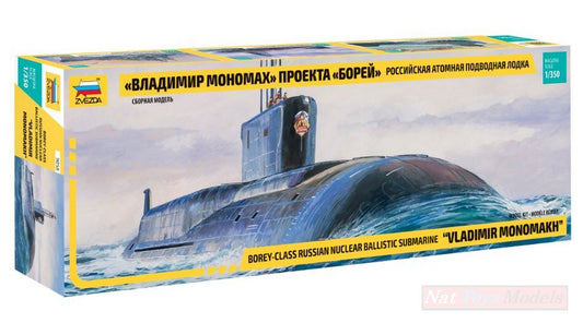 KIT D'ASSEMBLAGE À L'ÉCHELLE COMPATIBLE AVEC LE SOUS-MARIN BALISTIQUE NUCLÉAIRE RUSSE DE CLASSE BOREY "VLADIMIR MONOMACH" 1:350 ZVEZDA Z9058