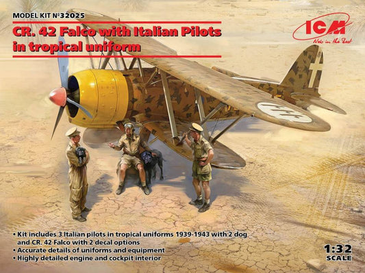 KIT DE MONTAGE À L'ÉCHELLE COMPATIBLE AVEC CR.42 FALCO AVEC PILOTES ITALIENS EN KIT UNIFORME TROPICAL 1:32 ICM ICM32025