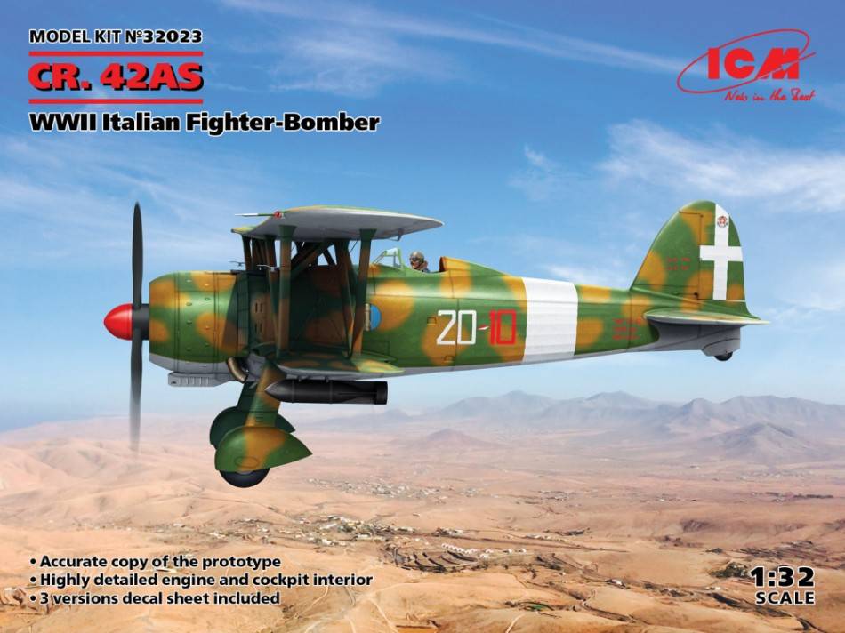 SCALE ASSEMBLY KIT COMPATIBLE WITH CR.42AS WWII ITALIAN FIGHTER BOMBER KIT 1:32 ICM ICM32023