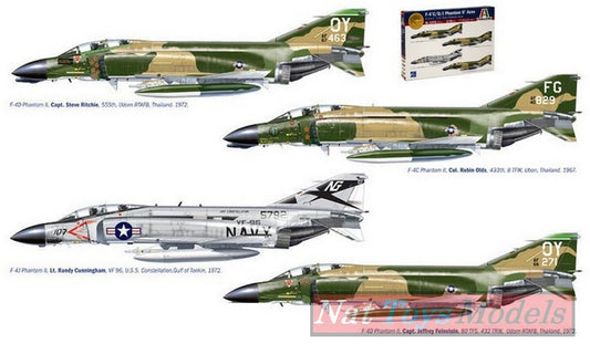 SCALE ASSEMBLY KIT COMPATIBLE WITH F-4 C/D/J PHANTOM USA-US NAVY VIETNAM ACES DECALS x 4 VERSIONS KIT 1:72 ITALERI IT1373