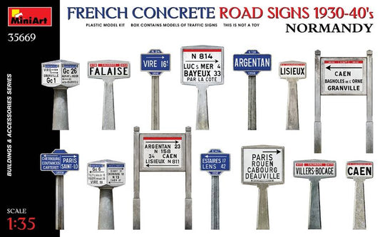 KIT DA MONTARE IN SCALA COMPATIBILE CON FRENCH CONCRETE ROAD SIGNS 1930-40s NORMANDY KIT 1:35 MINIART MIN35669