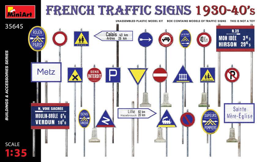 KIT DA MONTARE IN SCALA COMPATIBILE CON FRENCH TRAFFIC SIGNS 1930-40s KIT 1:35 MINIART MIN35645