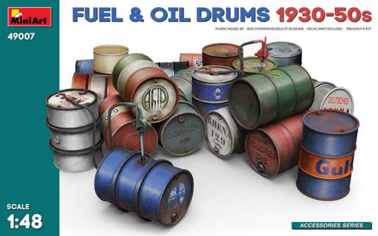 SCALE ASSEMBLY KIT COMPATIBLE WITH FUEL &amp; OIL DRUMS 1930-50s KIT 1:48 MINIART MIN49007