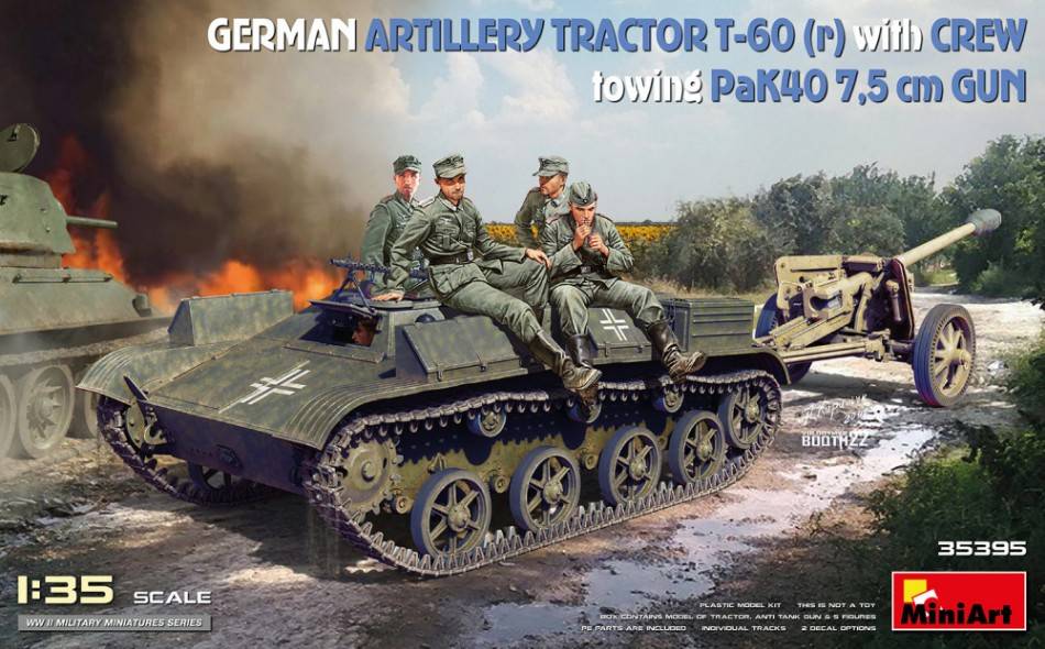 SCALE ASSEMBLY KIT COMPATIBLE WITH GERMAN ARTILLERY TRACTOR T-60 (r) W/PAK40 GUN &amp; CREW KIT 1:35 MINIART MIN35395