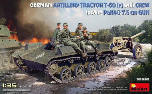 SCALE ASSEMBLY KIT COMPATIBLE WITH GERMAN ARTILLERY TRACTOR T-60 (r) W/PAK40 GUN &amp; CREW KIT 1:35 MINIART MIN35395