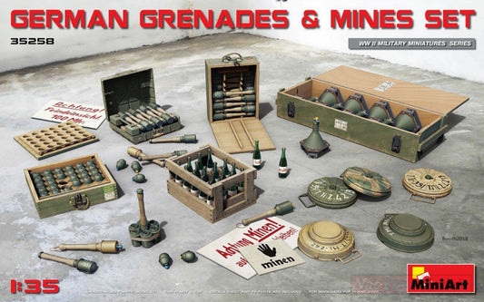 SCALE ASSEMBLY KIT COMPATIBLE WITH GERMAN GRENADES &amp; MINES SET KIT 1:35 MINIART MIN35258