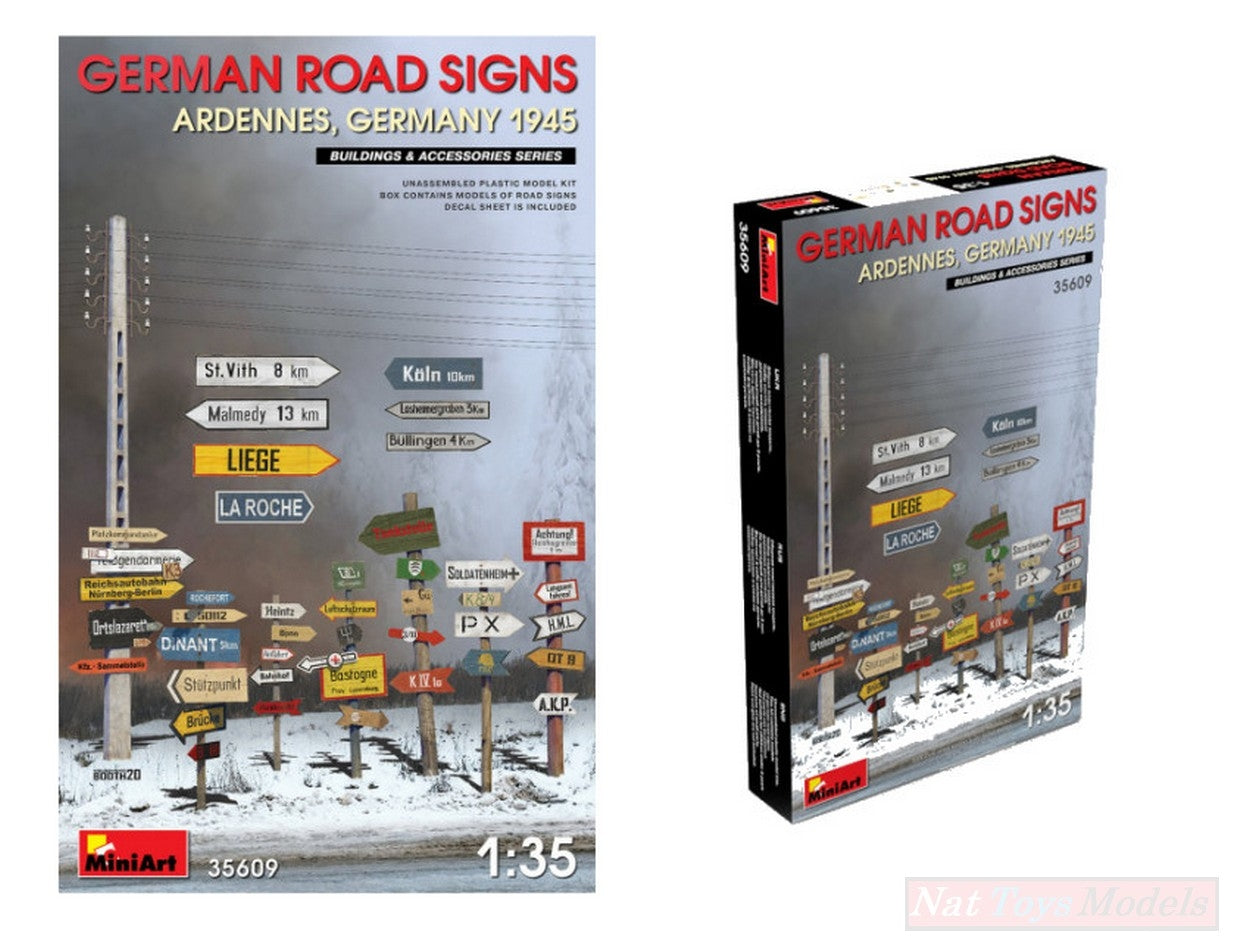 KIT DA MONTARE IN SCALA COMPATIBILE CON GERMAN ROAD SIGNS WW2 ARDENNES-GERMANY 1945 KIT 1:35 MINIART MIN35609