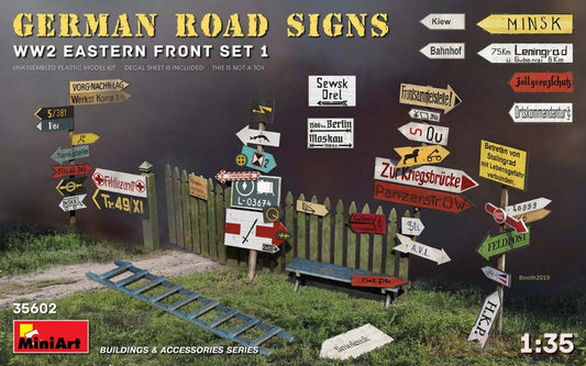 SCALE ASSEMBLY KIT COMPATIBLE WITH GERMAN ROAD SIGNS WW2 EASTERN FRONT SET 1 KIT 1:35 MINIART MIN35602