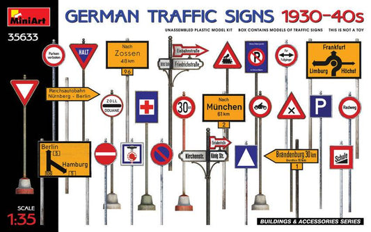 SCALE ASSEMBLY KIT COMPATIBLE WITH GERMAN TRAFFIC SIGNS 1930-40s KIT 1:35 MINIART MIN35633