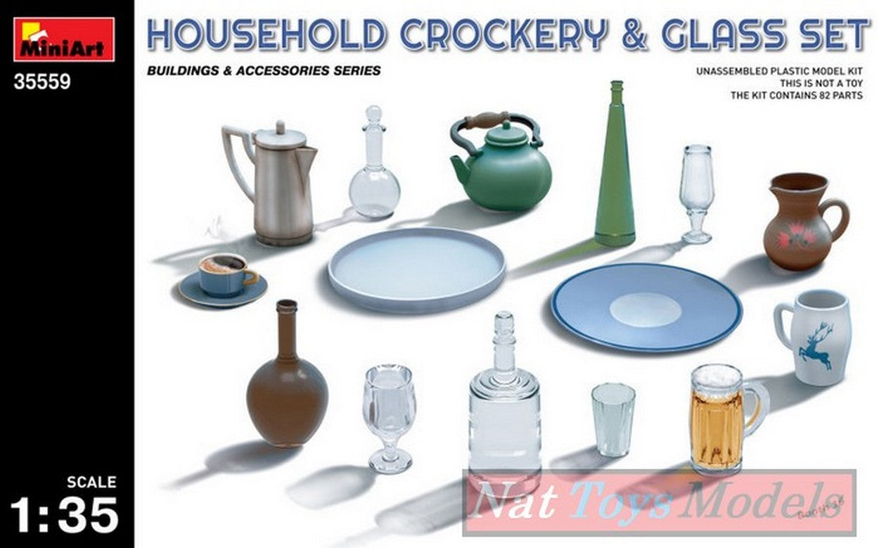 KIT DA MONTARE IN SCALA COMPATIBILE CON HOUSEHOLD CROCKERY & GLASS SET KIT 1:35 MINIART MIN35559