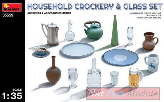 SCALE ASSEMBLY KIT COMPATIBLE WITH HOUSEHOLD CROCKERY &amp; GLASS SET KIT 1:35 MINIART MIN35559