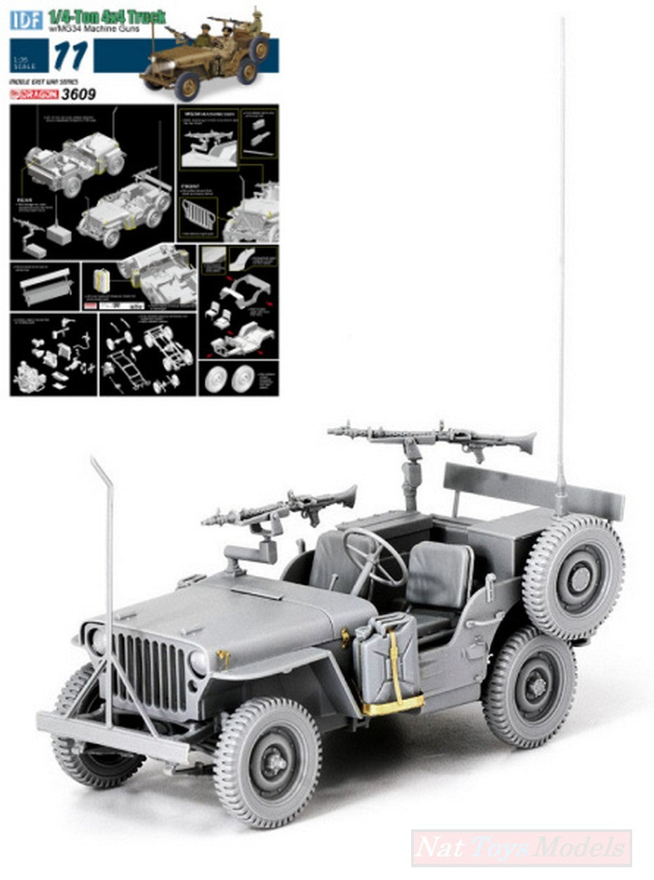 KIT DA MONTARE IN SCALA COMPATIBILE CON IDF 1/4 TON 4x4 TRUCK W/MG34 KIT 1:35 DRAGON D3609