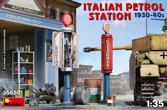 SCALE ASSEMBLY KIT COMPATIBLE WITH ITALIAN PETROL STATION 1930-40s KIT 1:25 MINIART MIN35620