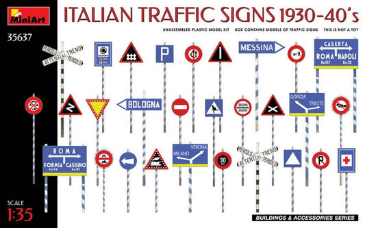 KIT DA MONTARE IN SCALA COMPATIBILE CON ITALIAN TRAFFIC SIGNS 1930-40s KIT 1:35 MINIART MIN35637