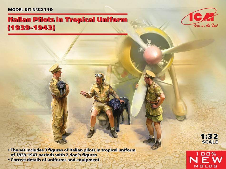 KIT DE MONTAGE À L'ÉCHELLE COMPATIBLE AVEC LES PILOTES ITALIENS EN UNIFORME TROPICAL (1939-1943) KIT 1:32 ICM ICM32110