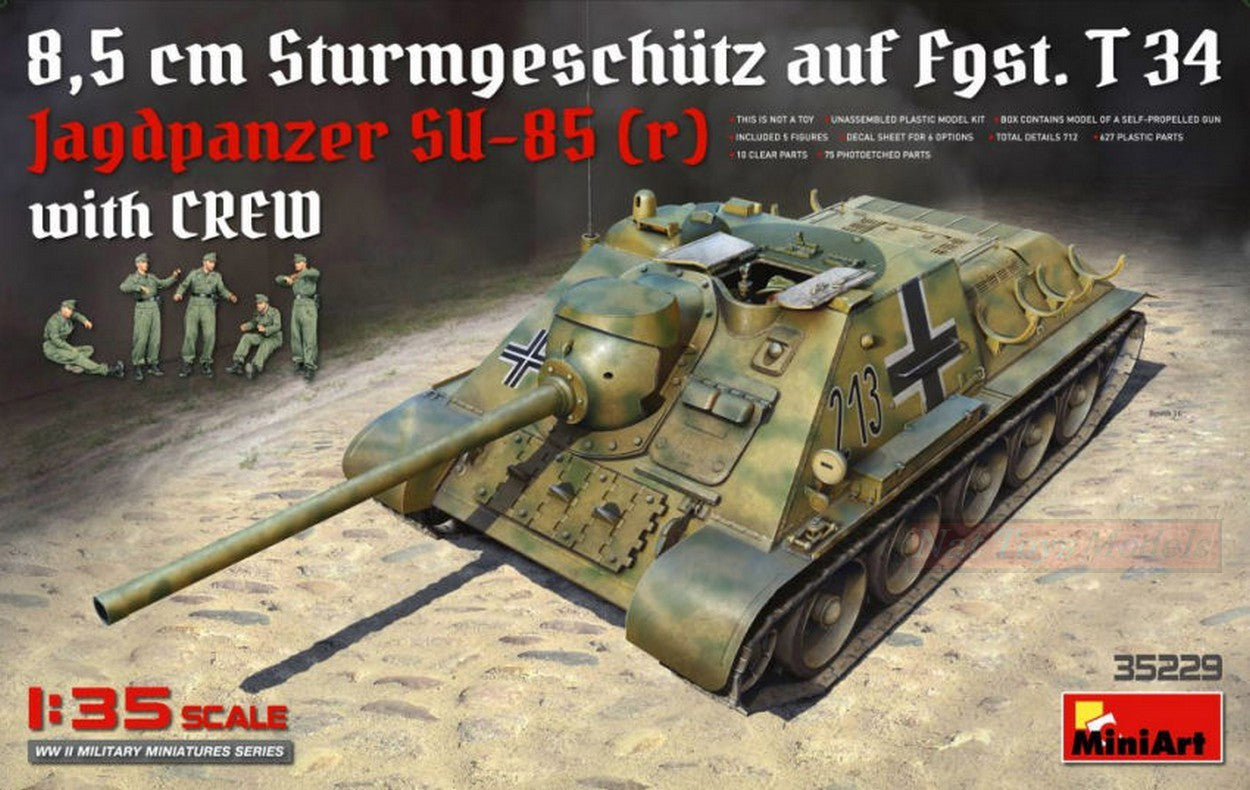 SCALE ASSEMBLY KIT COMPATIBLE WITH JAGDPANZER SU-85 (R) W/CREW KIT 1:35 MINIART MIN35229