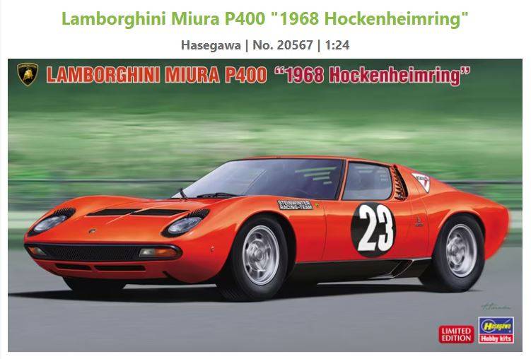 SCALE ASSEMBLY KIT COMPATIBLE WITH LAMBORGHINI MIURA P400 N.23 HOCKENHEIMRING 1968 KIT 1:24 HASEGAWA HA20567