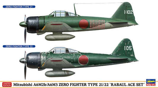 SCALE ASSEMBLY KIT COMPATIBLE WITH MITSUBISHI A6M2b/A6m3 ZERO FIGHTER, 2 KITS 1:72 HASEGAWA HA02437