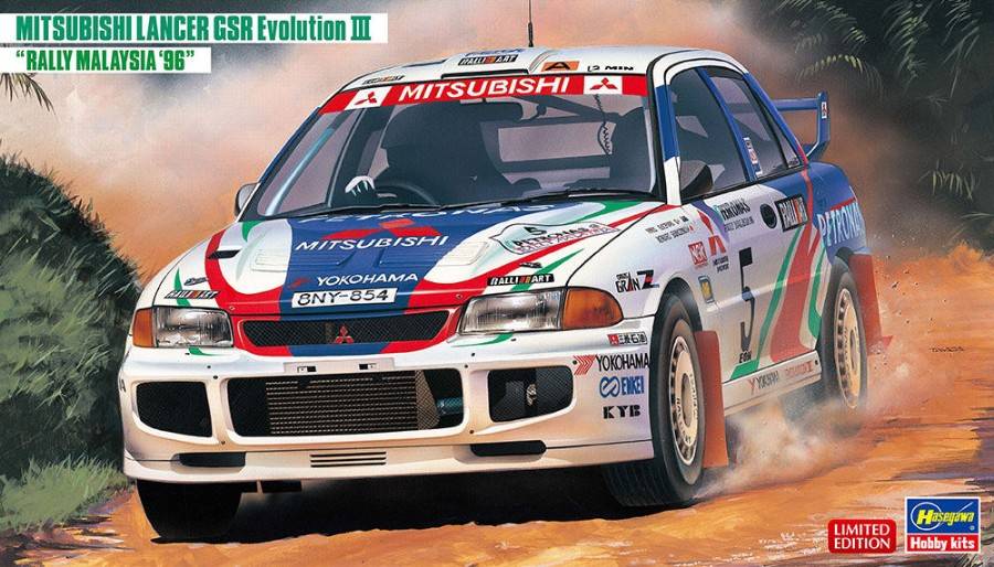 SCALE ASSEMBLY KIT COMPATIBLE WITH MITSUBISHI LANCER GSR EVO III RALLY MALAYSIA 1996 KIT 1:24 HASEGAWA HA20537