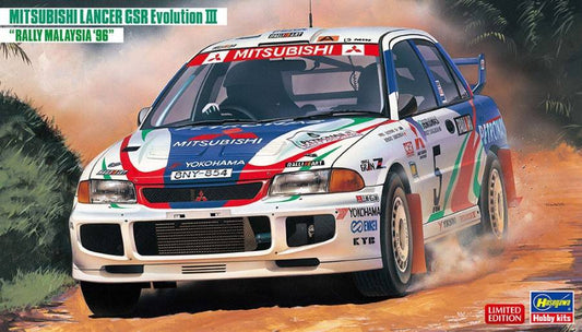 SCALE ASSEMBLY KIT COMPATIBLE WITH MITSUBISHI LANCER GSR EVO III RALLY MALAYSIA 1996 KIT 1:24 HASEGAWA HA20537