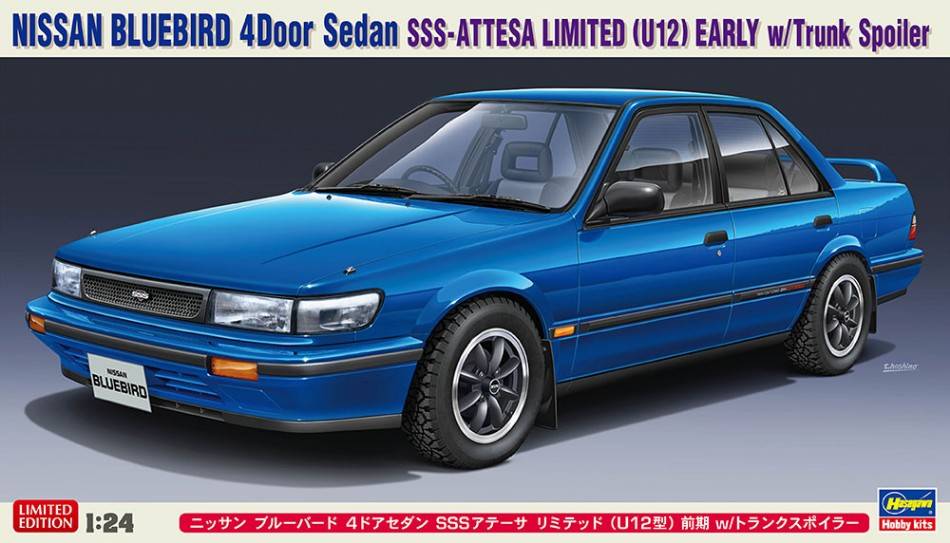 KIT DE MONTAGE À L'ÉCHELLE COMPATIBLE AVEC LE KIT NISSAN BLUEBIRD BERLINE 4 PORTES 1:24 HASEGAWA HA20562