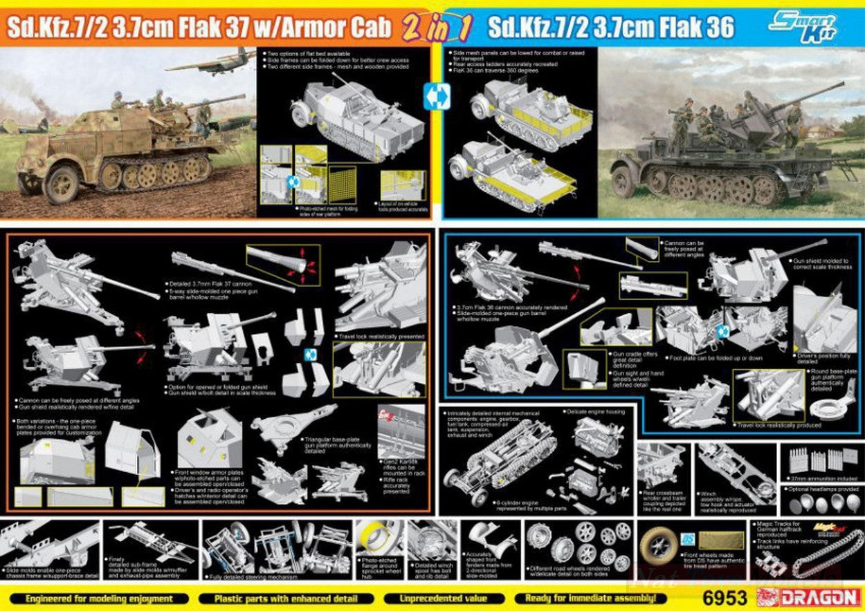 SCALE ASSEMBLY KIT COMPATIBLE WITH SD KFZ 3.7 cm FLAK 36/37 KIT 1:35 DRAGON D6953