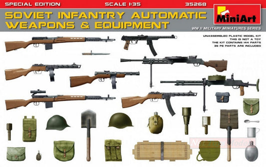 KIT D'ASSEMBLAGE À L'ÉCHELLE COMPATIBLE AVEC LE KIT D'ARMES ET D'ÉQUIPEMENT AUTOMATIQUES D'INFANTERIE SOVIÉTIQUE 1:35 MINIART MIN35268