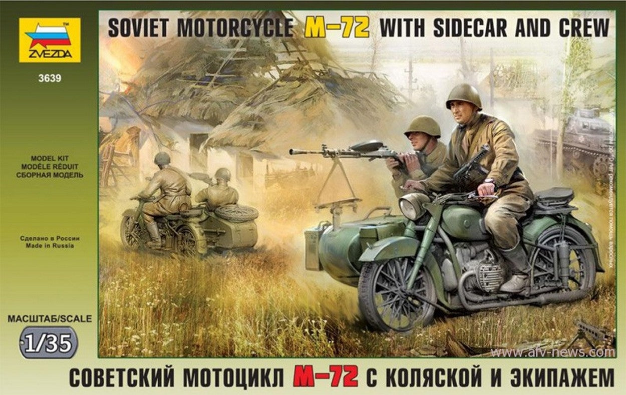 KIT DE MONTAGE À L'ÉCHELLE COMPATIBLE AVEC MOTO SOVIÉTIQUE AVEC SIDE-CAR M.72 KIT 1:35 ZVEZDA Z3639