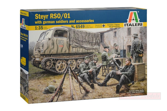 SCALE ASSEMBLY KIT COMPATIBLE WITH STEYR RSO/01 WITH GERMAN SOLDIERS AND ACCESSORIES KIT 1:35 ITALERI IT6549