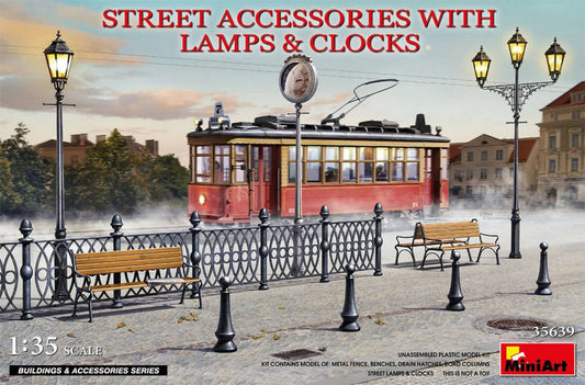 SCALE ASSEMBLY KIT COMPATIBLE WITH STREET ACCESSORIES WITH LAMPS &amp; CLOCKS KIT 1:35 MINIART MIN35639