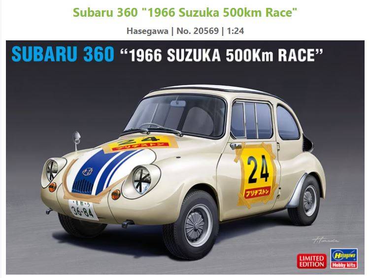 SCALE ASSEMBLY KIT COMPATIBLE WITH SUBARU 360 N.24 500 KM SUZUKA 1966 KIT 1:24 HASEGAWA HA20569