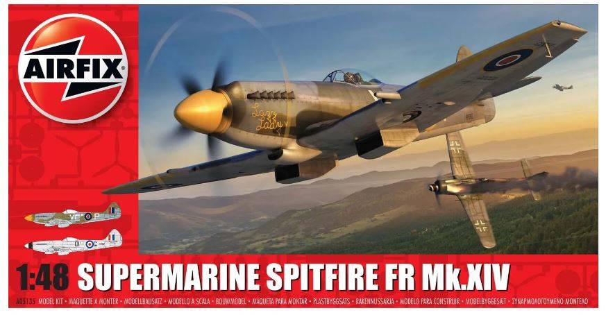 KIT DE MONTAGE À L'ÉCHELLE COMPATIBLE AVEC SUPERMARINE SPITFIRE FR Mk.XIV KIT 1:48 AIRFIX A05135