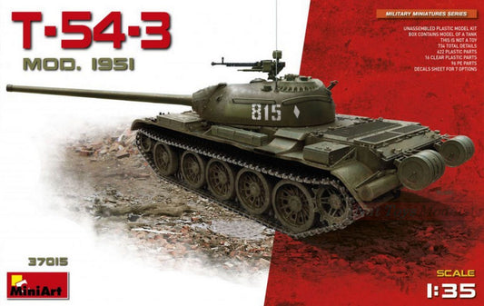 SCALE ASSEMBLY KIT COMPATIBLE WITH T-54-3 SOVIET MEDIUM TANK Mod 1951 KIT 1:35 MINIART MIN37015