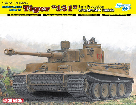 SCALE ASSEMBLY KIT COMPATIBLE WITH TIGER I 131 EARLY PRODUCTION S.PZ.ABT.504 TUNISIA KIT 1:35 DRAGON D6820