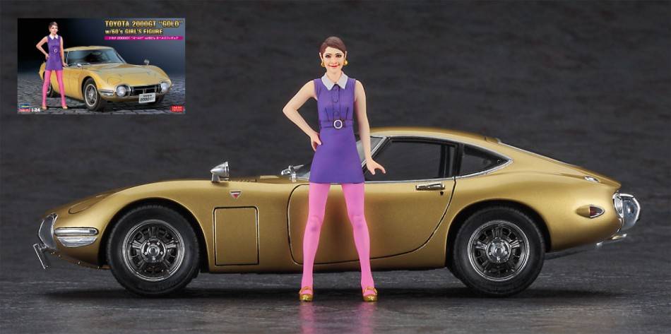 KIT DE MONTAGE À L'ÉCHELLE COMPATIBLE AVEC TOYOTA 2000 GT GOLD W/FILLE KIT DE FIGURINE 1:24 HASEGAWA HA52333