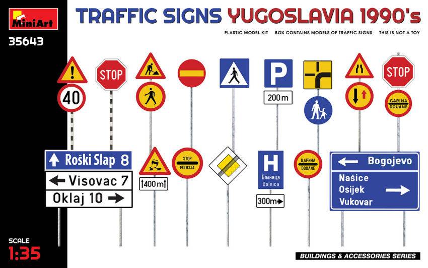 KIT DA MONTARE IN SCALA COMPATIBILE CON TRAFFIC SIGNS YUGOSLAVIA 1990s KIT 1:35 MINIART MIN35643