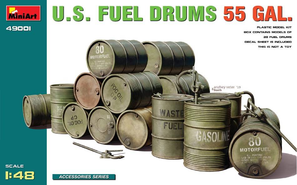 KIT DA MONTARE IN SCALA COMPATIBILE CON U.S. FUEL DRUMS 55 GAL.KIT 1:48 MINIART MIN49001