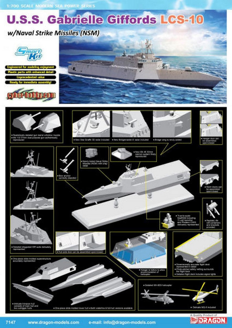 KIT D'ASSEMBLAGE À L'ÉCHELLE COMPATIBLE AVEC USSGABRIELLE GIFFORDS LCS-10 W/NSM KIT 1:700 DRAGON D7147