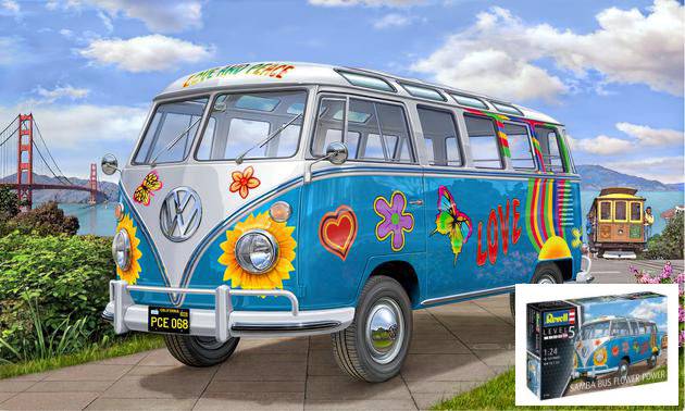 SCALE ASSEMBLY KIT COMPATIBLE WITH VW T1 SAMBA BUS "FLOWER POWER" KIT 1:24 REVELL RV07050