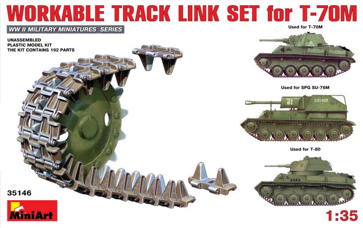 SCALE ASSEMBLY KIT COMPATIBLE WITH WORKABLE TRACK LINK SET FOR T-70M LIGHT TANK KIT 1:35 MINIART MIN35146