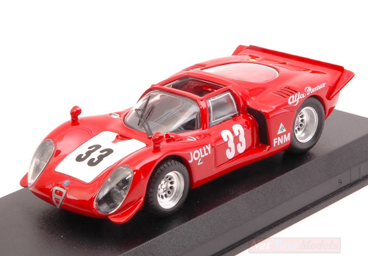 MODELLINO IN SCALA COMPATIBILE CON ALFA ROMEO 33.2 SPYDER N.33 WINNER 3 H RIO DE JANEIRO 1969 C.PACE 1:43 BEST MODEL BT9667