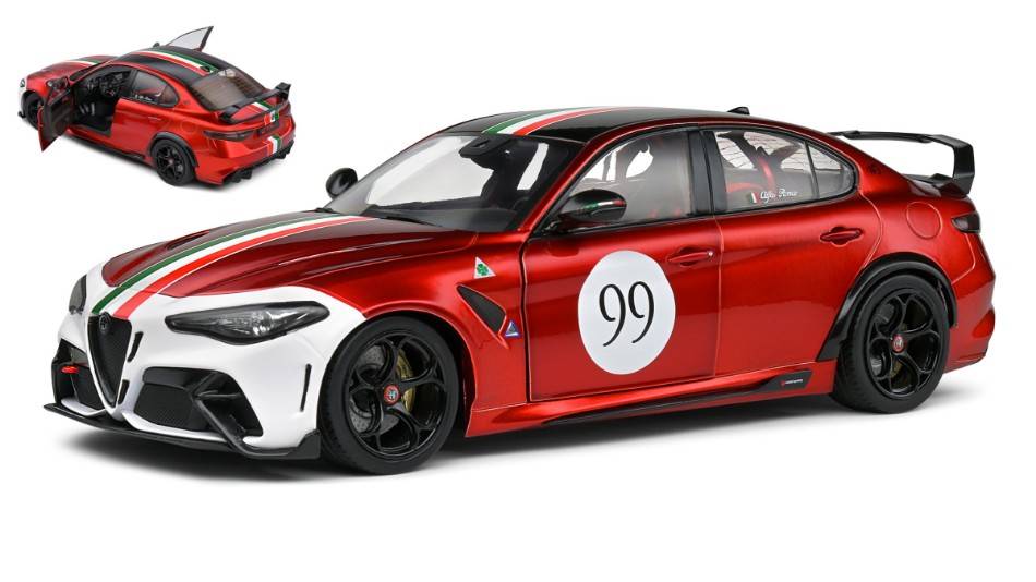 MODELLINO IN SCALA COMPATIBILE CON ALFA ROMEO GIULIA GTA-M 2022 TRICOLORE MUGELLO 1969 LIVERY RED 1:18 SOLIDO SL1806904