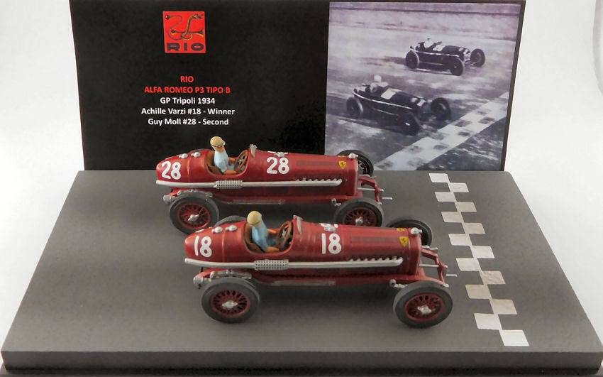 SCALE MODEL COMPATIBLE WITH ALFA ROMEO P3 GPTRIPOLI 1934 N.18 WINNER VARZI/ N.28 2nd MOLL 1:43 RIO RI4660P